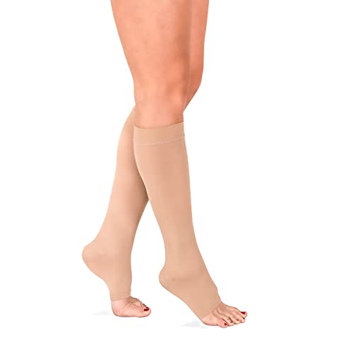 RIEMTEX Kompressionsstrümpfe Klasse 1 CCL1 Stützstrümpfe Damen und Herren mit offener Spitze schwarz oder beige Classic Serie 7110 (Größe 6, Beige) von RIEMTEX