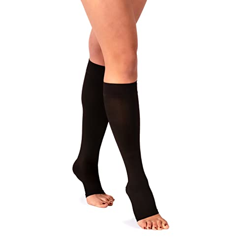 RIEMTEX Kompressionsstrümpfe Klasse 1 CCL1 Stützstrümpfe Damen und Herren mit offener Spitze schwarz oder beige Classic Serie 7110 (Größe 7, Schwarz) von RIEMTEX