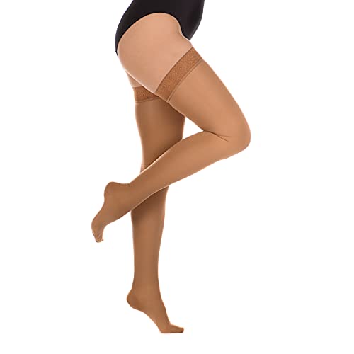 RIEMTEX PREMIUM Kompressionsstrümpfe Klasse 2 CCL2 23-32 mmHg mit geschlossener Spitze Schenkelstrümpfe Damen Herren (Größe 1, Caramell) von RIEMTEX