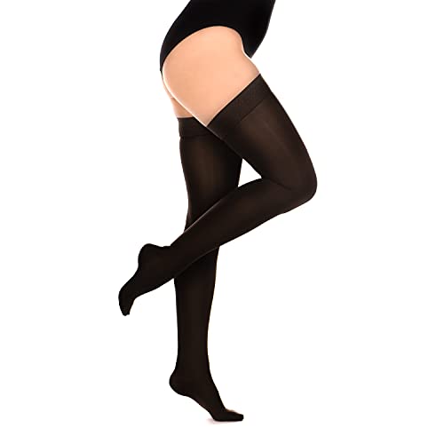 RIEMTEX PREMIUM Kompressionsstrümpfe Klasse 2 CCL2 23-32 mmHg mit geschlossener Spitze Schenkelstrümpfe Damen Herren (Größe 5, Braun) von RIEMTEX