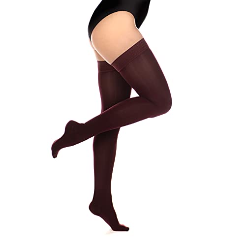 RIEMTEX PREMIUM Kompressionsstrümpfe Klasse 2 CCL2 23-32 mmHg mit geschlossener Spitze Schenkelstrümpfe Damen Herren (Größe 6, Burgundy) von RIEMTEX