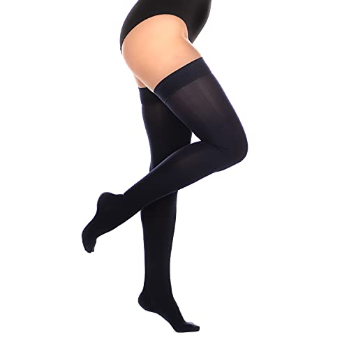 RIEMTEX PREMIUM Kompressionsstrümpfe Klasse 2 CCL2 23-32 mmHg mit geschlossener Spitze Schenkelstrümpfe Damen Herren (Größe 6, Navy) von RIEMTEX