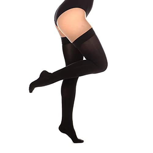 RIEMTEX PREMIUM Kompressionsstrümpfe Klasse 2 CCL2 23-32 mmHg mit geschlossener Spitze Schenkelstrümpfe Damen Herren (Größe 7, Schwarz) von RIEMTEX