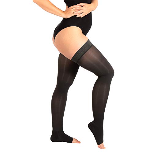 RIEMTEX PREMIUM Kompressionsstrümpfe Klasse 2 CCL2 23-32 mmHg mit offener Spitze Schenkelstrümpfe Damen Herren (Größe 7, Anthrazit) von RIEMTEX