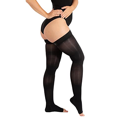 RIEMTEX PREMIUM Kompressionsstrümpfe Klasse 2 CCL2 23-32 mmHg mit offener Spitze Schenkelstrümpfe Damen Herren (Größe 7, Schwarz) von RIEMTEX