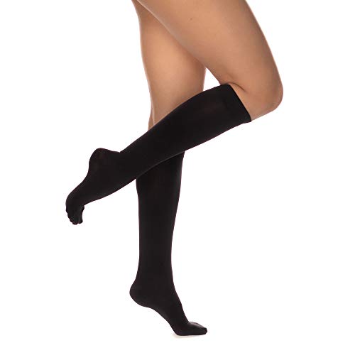 RIEMTEX medizinische Kompressionsstrümpfe Klasse 2 CCL2 23-32 mmHg Wadenstrümpfe für Damen Geschlossene Spitze PREMIUM Serie 3211a (Größe 6, Schwarz) von RIEMTEX