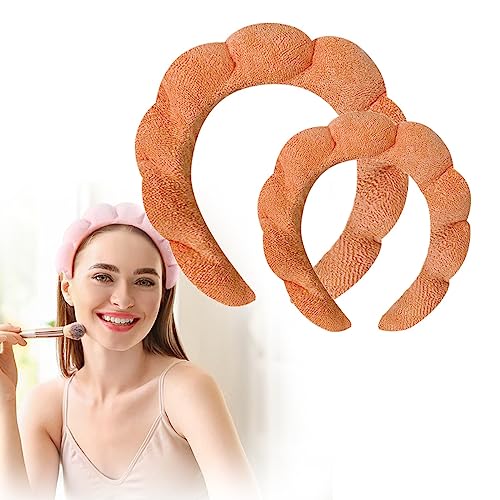 2 Stück Ponge Spa-Stirnband for Waschen des Gesichts, Frottee-Handtuch-Stirnband, Make-up-Stirnband, Hautpflege-Stirnband, bauschiges Spa-Stirnband for Entfernen von Make-up, Gesichtsmaske, Dusche (C von RIEONA