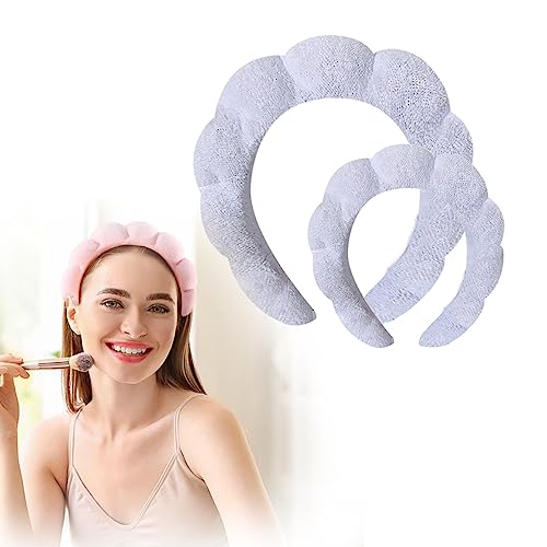 2 Stück Ponge Spa-Stirnband for Waschen des Gesichts, Frottee-Handtuch-Stirnband, Make-up-Stirnband, Hautpflege-Stirnband, bauschiges Spa-Stirnband for Entfernen von Make-up, Gesichtsmaske, Dusche (C von RIEONA