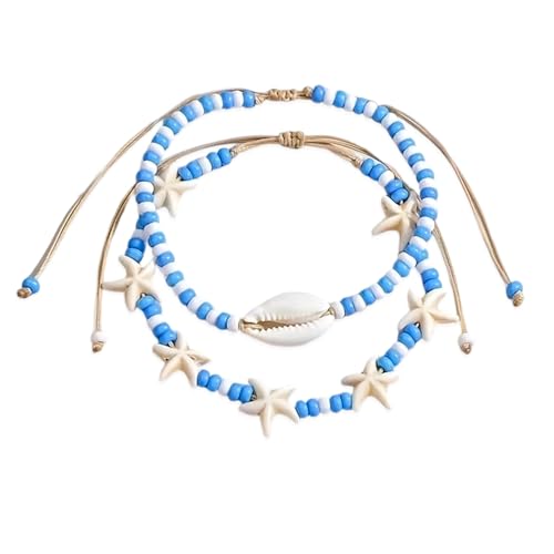 Muschel-Fußkette im Bohemian-Stil für Damen, Sommer-Seestern-Muschel-Design, himmelblau, Strandperlen, Weben, Fußkettchen, Armbänder, niedliche handgefertigte Ketten, Fußkettchen, Strand-Fußkette von RIICFDD