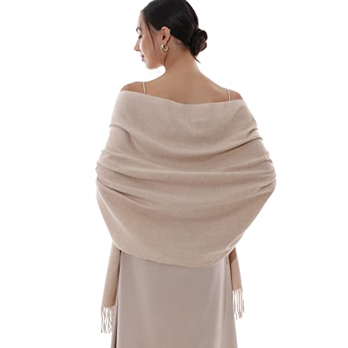 RIIQIICHY Damen Schal Beige Stola Festlich für Abendkleid Pashmina Schals Tücher für Frauen Hochzeit Schultertuch Frühling Winter Schal Warme Kuschelig von RIIQIICHY