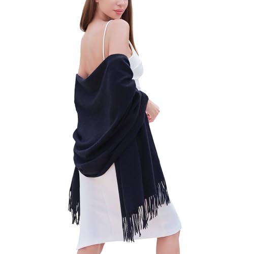 RIIQIICHY Damen Schal Dunkblau Marine Stola Festlich für Abendkleid Pashmina Schals Tücher für Frauen Hochzeit Schultertuch Frühling Winter Schal Warme Kuschelig von RIIQIICHY