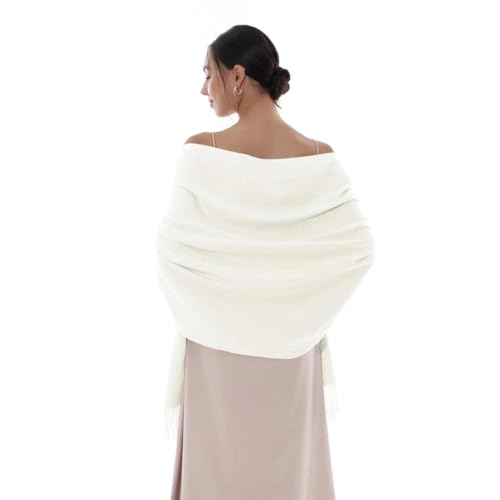 RIIQIICHY Damen Schal Elfenbein Stola Festlich für Abendkleid Pashmina Schals Tücher für Frauen Hochzeit Schultertuch Frühling Winter Schal Warme Kuschelig von RIIQIICHY