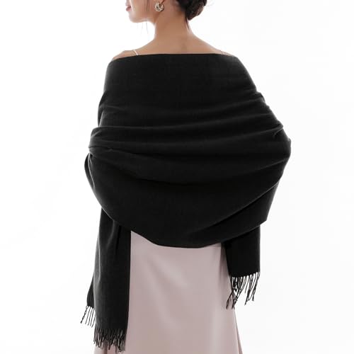 RIIQIICHY Damen Schal Pashmina Schals und Wraps für Abendkleid Brautjungfer Hochzeit Braut Winter Warm Lange Große Schals, Schwarz, Lange von RIIQIICHY