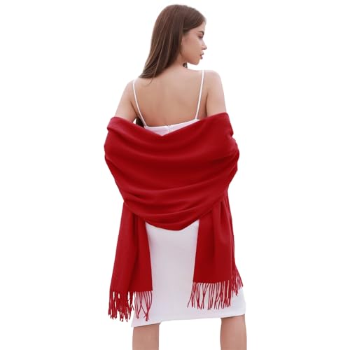 RIIQIICHY Damen Schal Rot Stola Festlich für Abendkleid Pashmina Schals Tücher für Frauen Hochzeit Schultertuch Frühling Winter Schal Warme Kuschelig von RIIQIICHY