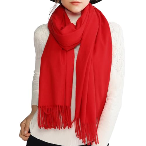 RIIQIICHY Pashmina Schal Rot Damen Winter Weihnachtsschal Tücher Stola Festlich für Abendkleider Damenschal Winterschal Kuschelig von RIIQIICHY