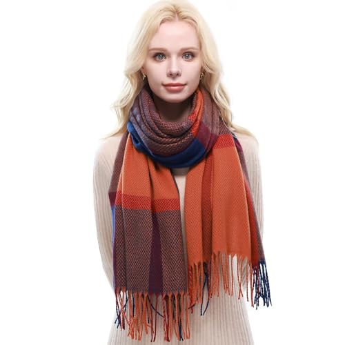 RIIQIICHY Schal Damen Winter Kariert Schals Tücher Winterschal Frauen Kuschelig XXL Pashmina Schal Herbst Dicker Schal mit Fransen von RIIQIICHY