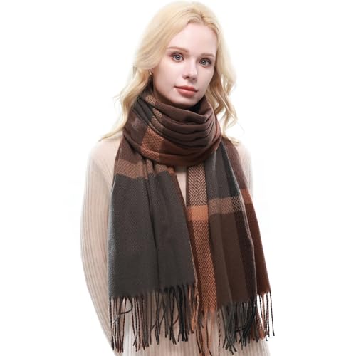 RIIQIICHY Schal Damen Winter Kariert Schals Tücher Winterschal Frauen Kuschelig XXL Pashmina Schal Herbst Dicker Schal mit Fransen von RIIQIICHY