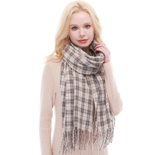 RIIQIICHY Schal Damen Winter Kariert Schals Tücher Winterschal Frauen Kuschelig XXL Pashmina Schal Herbst Dicker Schal mit Fransen von RIIQIICHY