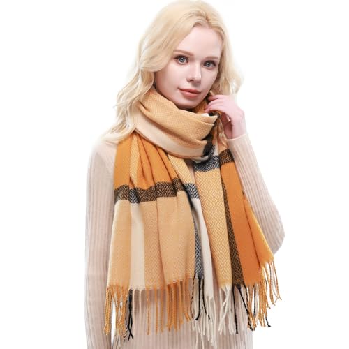 RIIQIICHY Schal Damen Winter Kariert Schals Tücher Winterschal Frauen Kuschelig XXL Pashmina Schal Herbst Dicker Schal mit Fransen von RIIQIICHY