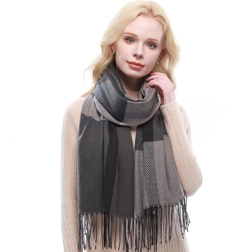 RIIQIICHY Schal Damen Winter Kariert Schals Tücher Winterschal Frauen Kuschelig XXL Pashmina Schal Herbst Dicker Schal mit Fransen von RIIQIICHY