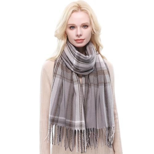 RIIQIICHY Schal Damen Winter Kariert Schals Tücher Winterschal Frauen Kuschelig XXL Pashmina Schal Herbst Dicker Schal mit Fransen von RIIQIICHY