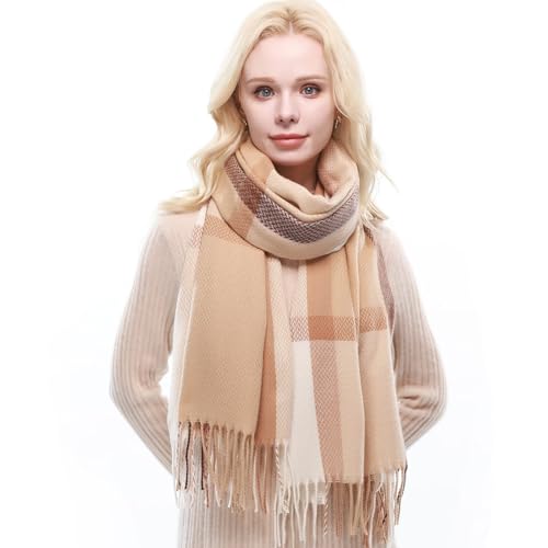 RIIQIICHY Schal Damen Winter Kariert Schals Tücher Winterschal Frauen Kuschelig XXL Pashmina Schal Herbst Dicker Schal mit Fransen von RIIQIICHY