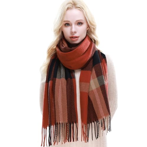 RIIQIICHY Schal Damen Winter Kariert Schals Tücher Winterschal Frauen Kuschelig XXL Pashmina Schal Herbst Dicker Schal mit Fransen von RIIQIICHY