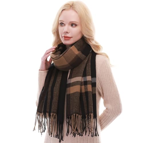 RIIQIICHY Schal Damen Winter Kariert Schals Tücher Winterschal Frauen Kuschelig XXL Pashmina Schal Herbst Dicker Schal mit Fransen von RIIQIICHY