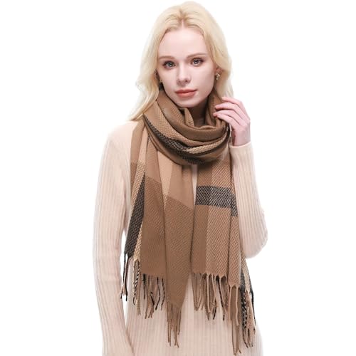 RIIQIICHY Schal Damen Winter kuschelig karierter Winterschal mit Fransen weicher Damenschal für Herbst von RIIQIICHY