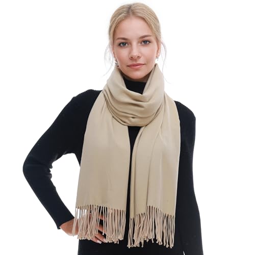 RIIQIICHY Schal Damen Winter Schals Tücher Beige Winterschal Kuschelig Xxl Damenschal Pashmina Herbst Frauen Kaschmir Schal mit Fransen von RIIQIICHY