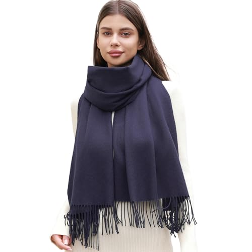 RIIQIICHY Schal Damen Winter Schals Tücher Dunkelblau Winterschal Kuschelig Xxl Damenschal Pashmina Herbst Frauen Kaschmir Schal mit Fransen von RIIQIICHY