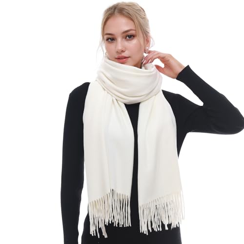 RIIQIICHY Schal Damen Winter Schals Tücher Winterschal Kuschelig Xxl Creme Damenschal Pashmina Herbst Frauen Kaschmir Schal mit Fransen von RIIQIICHY