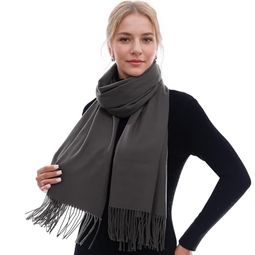RIIQIICHY Schal Damen Winter Schals Tücher Winterschal Kuschelig Xxl Dunkelgrau Damenschal Pashmina Herbst Frauen Kaschmir Schal mit Fransen von RIIQIICHY