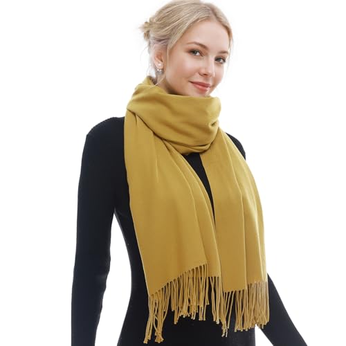 RIIQIICHY Schal Damen Winter Schals Tücher Winterschal Kuschelig Xxl Gelb Damenschal Pashmina Herbst Frauen Kaschmir Schal mit Fransen von RIIQIICHY