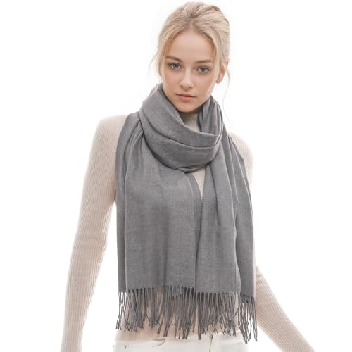 RIIQIICHY Schal Damen Winter Schals Tücher Winterschal Kuschelig Xxl Grau Damenschal Pashmina Herbst Frauen Kaschmir Schal mit Fransen von RIIQIICHY
