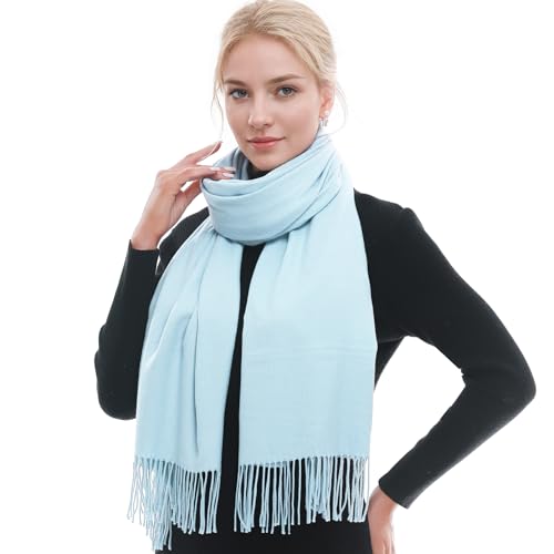 RIIQIICHY Schal Damen Winter Schals Tücher Winterschal Kuschelig Xxl Hellblau Damenschal Pashmina Herbst Frauen Kaschmir Schal mit Fransen von RIIQIICHY