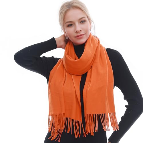 RIIQIICHY Schal Damen Winter Schals Tücher Winterschal Kuschelig Xxl Orange Damenschal Pashmina Herbst Frauen Kaschmir Schal mit Fransen von RIIQIICHY