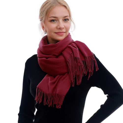 RIIQIICHY Schal Damen Winter Schals Tücher Winterschal Kuschelig Xxl Weinrot Damenschal Pashmina Herbst Frauen Kaschmir Schal mit Fransen von RIIQIICHY