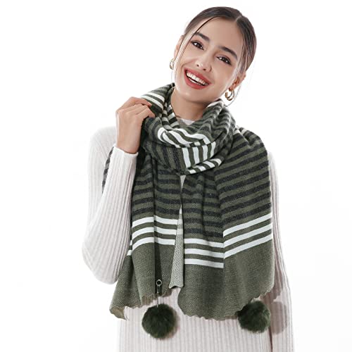 Schals Tücher Damen Grün XXL Winterschal Kuschelig Pashmina stola festlich Warm Herbst Schal Kariert Mit Kugel von RIIQIICHY