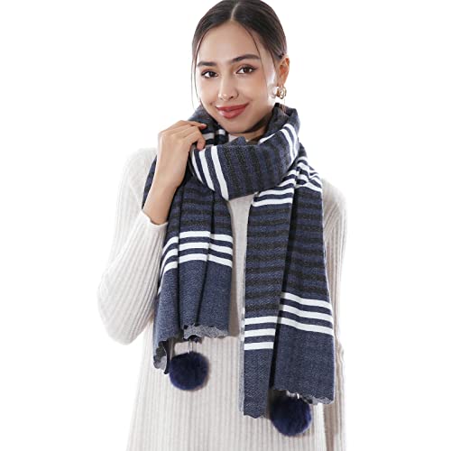 Schals Tücher Damen Navy Blau XXL Winterschal Kuschelig Pashmina stola festlich Warm Herbst Schal Kariert Mit Kugel von RIIQIICHY