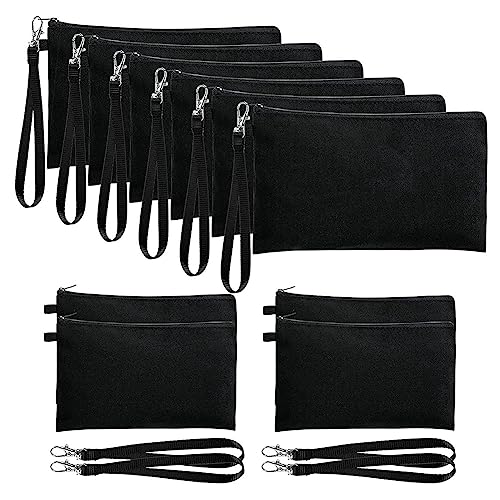RIKEL 10er-Pack Sublimations-Kosmetiktaschen, Unbedruckt, Make-Up- mit Armband zum Selbermachen, Basteln, Reißverschluss-Bleistifttaschen, Schwarz, 21 X 13 cm von RIKEL