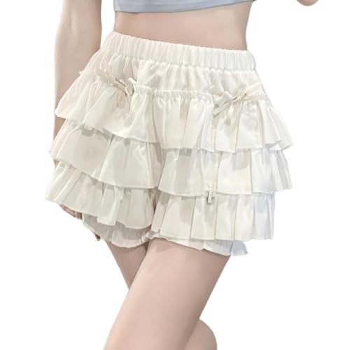 RILGOU Harajuku Lolita Gothic Kawaii Mode Gothic Kleidung Elastische Taille Niedlich Spitzenbesatz Stufiger Kurzer Rock, Weiss/opulenter Garten, Mittel von RILGOU