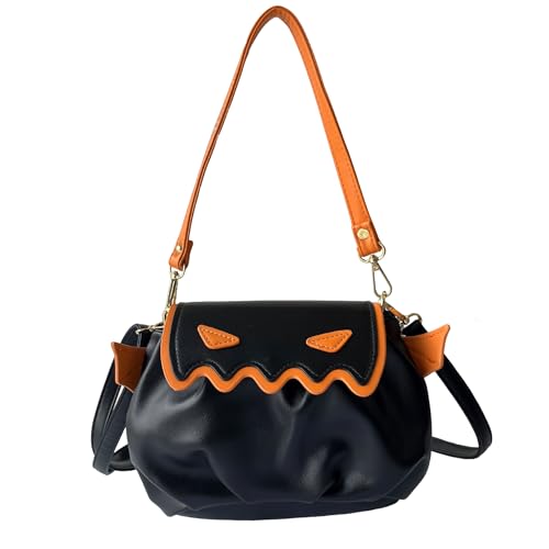 RILGOU Kawaii Harajuku Y2K Gothic Casual Style Color Blocking Adjustable Cute Wings Trim Pumpkin Crossbody Handtasche, Schwarz, Unisize von RILGOU