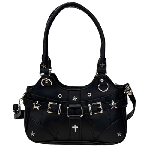 RILGOU Y2K Grunge Kawaii Gothic Vintage Casual Cute Stars Rivet Studded Adjustable Crossbody Ita Bag Handtasche, Schwarz, Unisize RILGOU Y2K Grunge Kawaii Gothic Vintage Casual Cute Stars Rivet Studded Adjustable Crossbody Ita Bag Handtasche, Schwarz, Unisize von RILGOU