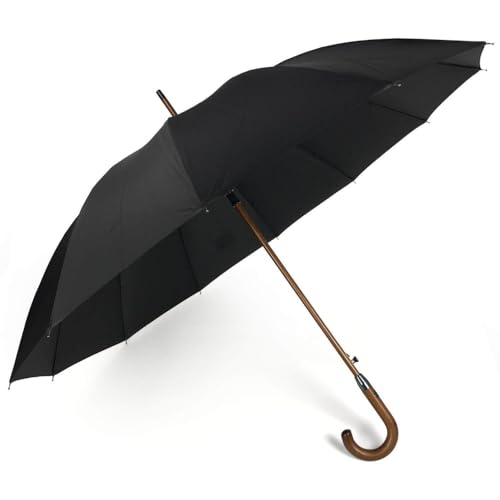 RILOOP Eleganter Automatik Regenschirm Stockschirm Schirm Stock mit Holzgriff schwarz von RILOOP
