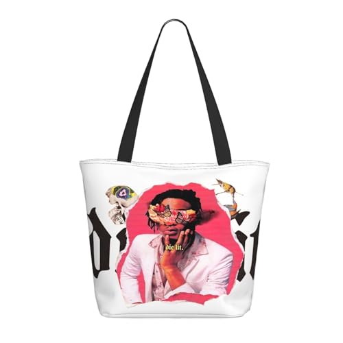RINAFAIOT Frauen American Rapper Carti Tote Bag mit Druckmuster Einkaufstasche für Alltag und Reisen Stylische Tote-Bag mit großem Fassungsvermögen von RINAFAIOT