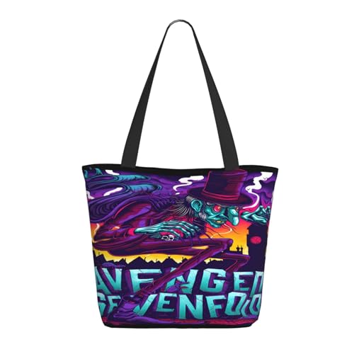 RINAFAIOT Frauen Avenged metal band Sevenfold Tote Bag mit Druckmuster Einkaufstasche für Alltag und Reisen Stylische Tote-Bag mit großem Fassungsvermögen von RINAFAIOT
