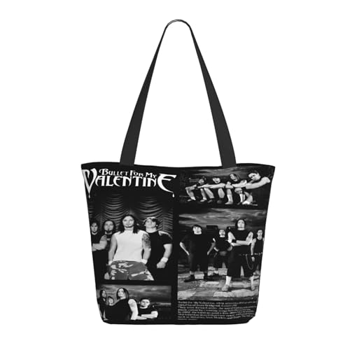 RINAFAIOT Frauen Bullet for Rock My Valentine band Tote Bag mit Druckmuster Einkaufstasche für Alltag und Reisen Stylische Tote-Bag mit großem Fassungsvermögen von RINAFAIOT