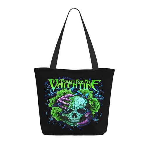 RINAFAIOT Frauen My Valentine Rock Band Bullet Tote Bag mit Druckmuster Einkaufstasche für Alltag und Reisen Stylische Tote-Bag mit großem Fassungsvermögen von RINAFAIOT