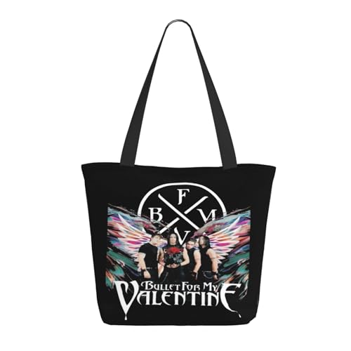 RINAFAIOT Frauen My Valentine Rock Band Bullet Tote Bag mit Druckmuster Einkaufstasche für Alltag und Reisen Stylische Tote-Bag mit großem Fassungsvermögen von RINAFAIOT